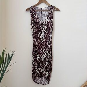 Karen Millen Leopard Print Sleeveless Bodycon Dress Sz 14